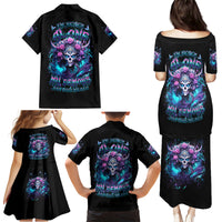 Rose Skull Family Matching Puletasi and Hawaiian Shirt I'm Never Alone My Demons Are With Me 24/7 - Wonder Print Shop