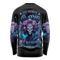 Rose Skull Long Sleeve Shirt I'm Never Alone My Demons Are With Me 24/7 - Wonder Print Shop
