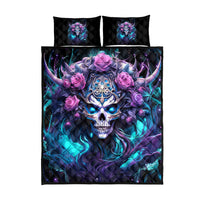 Rose Skull Quilt Bed Set I'm Never Alone My Demons Are With Me 24/7 - Wonder Print Shop