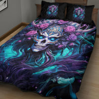Rose Skull Quilt Bed Set I'm Never Alone My Demons Are With Me 24/7 - Wonder Print Shop