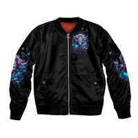 Rose Skull Sleeve Zip Bomber Jacket I'm Never Alone My Demons Are With Me 24/7 - Wonder Print Shop
