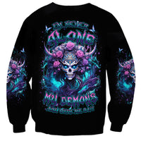 Rose Skull Sweatshirt I'm Never Alone My Demons Are With Me 24/7 - Wonder Print Shop