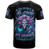 Rose Skull T Shirt I'm Never Alone My Demons Are With Me 24/7 - Wonder Print Shop