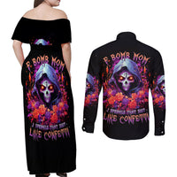 Rose Skull Couples Matching Off Shoulder Maxi Dress and Long Sleeve Button Shirt F Bomb Mom I Sprinkle That Shit Like Confetti - Wonder Print Shop