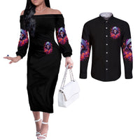 Rose Skull Couples Matching Off The Shoulder Long Sleeve Dress and Long Sleeve Button Shirt F Bomb Mom I Sprinkle That Shit Like Confetti