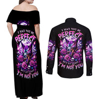 Rose Wolf Couples Matching Off Shoulder Maxi Dress and Long Sleeve Button Shirt I May Not Be Perfect But At Least I'm Not You - Wonder Print Shop