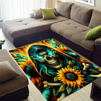 Sunflower Skull Area Rug I'm Blunt Because God Rolled Me That Way - Wonder Print Shop