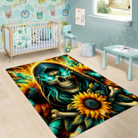 Sunflower Skull Area Rug I'm Blunt Because God Rolled Me That Way - Wonder Print Shop