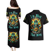 Sunflower Skull Couples Matching Puletasi and Hawaiian Shirt I'm Blunt Because God Rolled Me That Way - Wonder Print Shop
