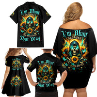 Sunflower Skull Family Matching Off Shoulder Short Dress and Hawaiian Shirt I'm Blunt Because God Rolled Me That Way - Wonder Print Shop