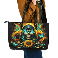 Sunflower Skull Leather Tote Bag I'm Blunt Because God Rolled Me That Way - Wonder Print Shop