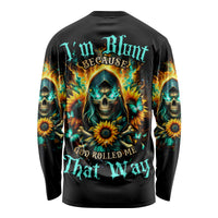 Sunflower Skull Long Sleeve Shirt I'm Blunt Because God Rolled Me That Way - Wonder Print Shop