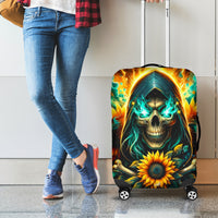 Sunflower Skull Luggage Cover I'm Blunt Because God Rolled Me That Way - Wonder Print Shop