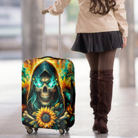 Sunflower Skull Luggage Cover I'm Blunt Because God Rolled Me That Way - Wonder Print Shop