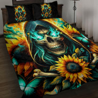 Sunflower Skull Quilt Bed Set I'm Blunt Because God Rolled Me That Way - Wonder Print Shop