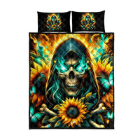 Sunflower Skull Quilt Bed Set I'm Blunt Because God Rolled Me That Way - Wonder Print Shop