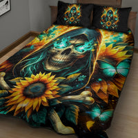 Sunflower Skull Quilt Bed Set I'm Blunt Because God Rolled Me That Way - Wonder Print Shop