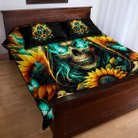 Sunflower Skull Quilt Bed Set I'm Blunt Because God Rolled Me That Way - Wonder Print Shop