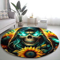 Sunflower Skull Round Carpet I'm Blunt Because God Rolled Me That Way