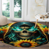Sunflower Skull Round Carpet I'm Blunt Because God Rolled Me That Way