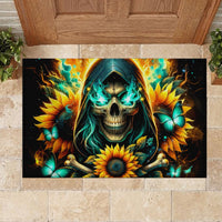 Sunflower Skull Rubber Doormat I'm Blunt Because God Rolled Me That Way - Wonder Print Shop