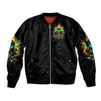 Sunflower Skull Sleeve Zip Bomber Jacket I'm Blunt Because God Rolled Me That Way - Wonder Print Shop