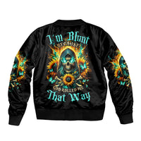 Sunflower Skull Sleeve Zip Bomber Jacket I'm Blunt Because God Rolled Me That Way - Wonder Print Shop