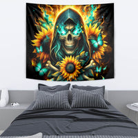 Sunflower Skull Tapestry I'm Blunt Because God Rolled Me That Way - Wonder Print Shop