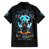 Devil Skull Family Matching Off Shoulder Short Dress and Hawaiian Shirt One Day I'm Gonna Just Say And Let My Demons Out Play - Wonder Print Shop