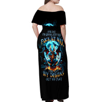 Devil Skull Off Shoulder Maxi Dress One Day I'm Gonna Just Say And Let My Demons Out Play - Wonder Print Shop