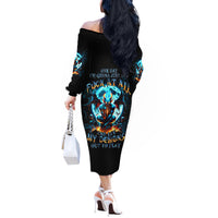 Devil Skull Off The Shoulder Long Sleeve Dress One Day I'm Gonna Just Say And Let My Demons Out Play - Wonder Print Shop