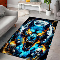 Wolf Skull Area Rug Born As Human But Wolft At Heart - Wonder Print Shop