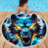 Wolf Skull Beach Blanket Born As Human But Wolft At Heart - Wonder Print Shop