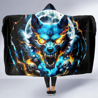 Wolf Skull Hooded Blanket Born As Human But Wolft At Heart