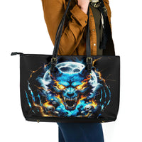 Wolf Skull Leather Tote Bag Born As Human But Wolft At Heart - Wonder Print Shop