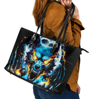 Wolf Skull Leather Tote Bag Born As Human But Wolft At Heart - Wonder Print Shop