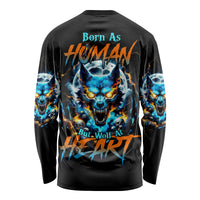 Wolf Skull Long Sleeve Shirt Born As Human But Wolft At Heart - Wonder Print Shop