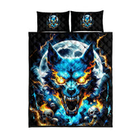 Wolf Skull Quilt Bed Set Born As Human But Wolft At Heart - Wonder Print Shop