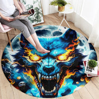 Wolf Skull Round Carpet Born As Human But Wolft At Heart