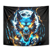 Wolf Skull Tapestry Born As Human But Wolft At Heart - Wonder Print Shop