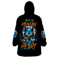 Wolf Skull Wearable Blanket Hoodie Born As Human But Wolft At Heart - Wonder Print Shop