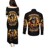 Sunflower Skull Couples Matching Puletasi and Long Sleeve Button Shirt Assuming I Was Like Most Girls Was Your First Mistake - Wonder Print Shop