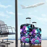 Rose Skull Luggage Cover Stuck Between IDK IDC And IDGAF - Wonder Print Shop