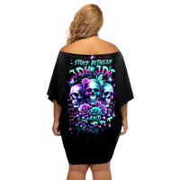 Rose Skull Off Shoulder Short Dress Stuck Between IDK IDC And IDGAF - Wonder Print Shop
