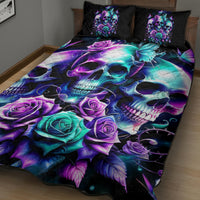 Rose Skull Quilt Bed Set Stuck Between IDK IDC And IDGAF - Wonder Print Shop