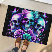 Rose Skull Rubber Doormat Stuck Between IDK IDC And IDGAF - Wonder Print Shop