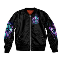 Rose Skull Sleeve Zip Bomber Jacket Stuck Between IDK IDC And IDGAF - Wonder Print Shop