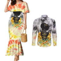 I Am Black Queen Couples Matching Mermaid Dress and Long Sleeve Button Shirt Flowers Retro Style