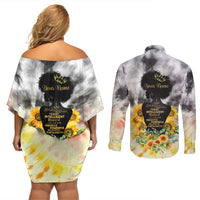 I Am Black Queen Couples Matching Off Shoulder Short Dress and Long Sleeve Button Shirt Flowers Retro Style - Wonder Print Shop