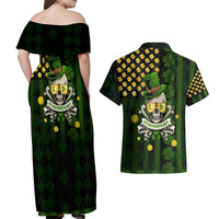 St Patrick's Day Skull Couples Matching Off Shoulder Maxi Dress and Hawaiian Shirt American Flag Shamrock - Wonder Print Shop
